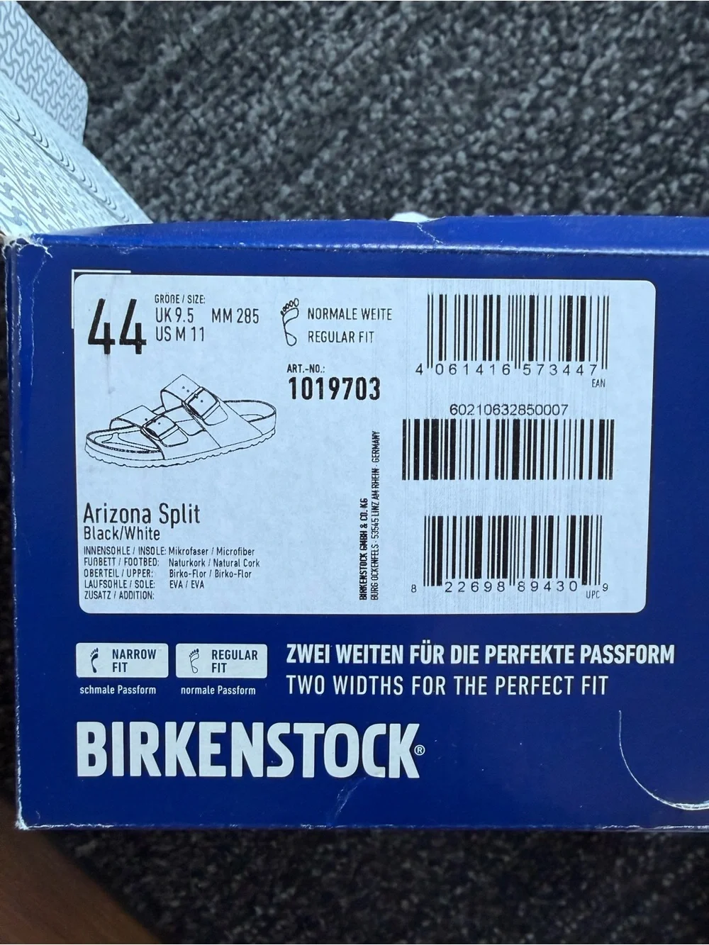 Birkenstock Arizona Split Black & White Box Label